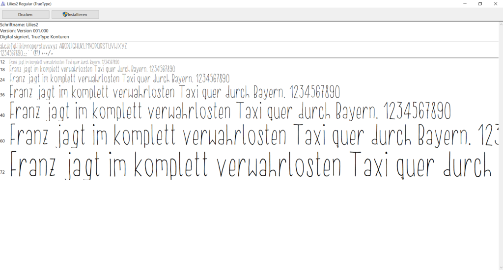 Zweiter Font von 2019 aus persönlicher Handschrift in ProVersion